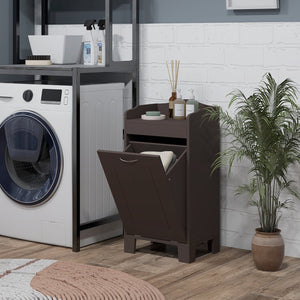 English Elm HOMCOM 31" Tilt-Out Laundry Hamper with Pull-Out Basket, MDF Bathroom Storage Cabinet, Coffee W2225P216992