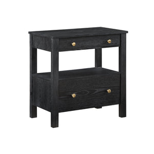 English Elm Danielle Modern 2-Drawer Nightstand in Black Oak Veneer with Gold Knobs, Smooth Glides & Shelf B050P376972