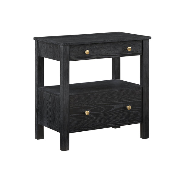 English Elm Danielle Modern 2-Drawer Nightstand in Black Oak Veneer with Gold Knobs, Smooth Glides & Shelf B050P376972