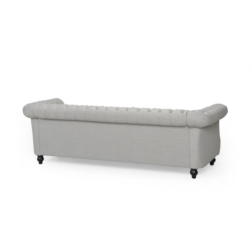 English Elm Christopher Knight Home® - 3 Seater Chesterfield Sofa with Button Tufted Diamond Stitch, Nailhead Accents & Scrolled Arms - Low Profile Grey N771P262584D