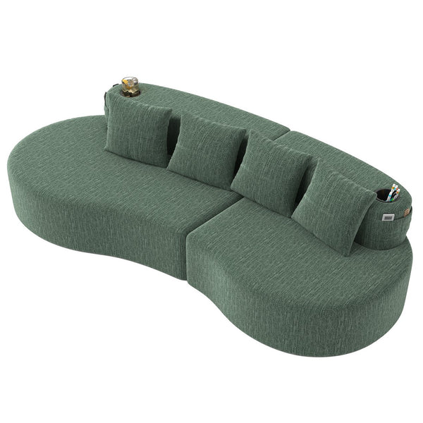 English Elm Modern Half Moon Chenille Sectional Three Seat Curved Sofa for Living Room or Apartment Green W395P435345