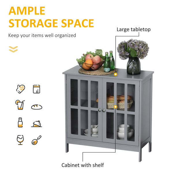 English Elm kleankin Grey Sideboard Buffet Cabinet with 2 Acrylic Doors, MDF Credenza for Kitchen Living Room Storage and Elevated Base (31.5") W2225P229410