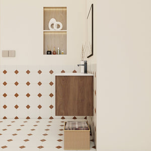 English Elm 30" Floating Bathroom Vanity Dark Oak Cabinet Ceramic Sink Open Shelf Soft Close Brown Ebony,Glossy White W3450P435839