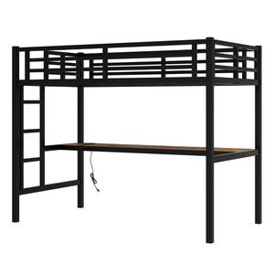English Elm Metal Twin Xl Loft Bed With Built-In Desk, Power Outlet & Led Lights - Space-Saving Design! W1580P368410