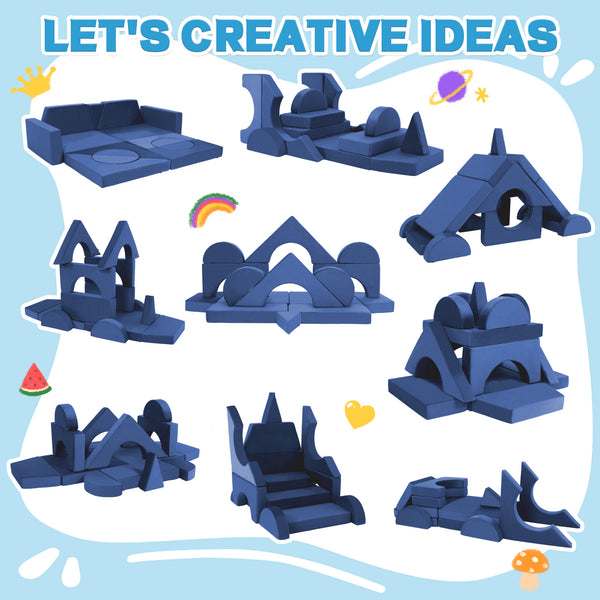 English Elm 14pcs Modular Foam Play Couch Set Convertible Toddler Fort Builder for Playrooms Blue T5880P493446