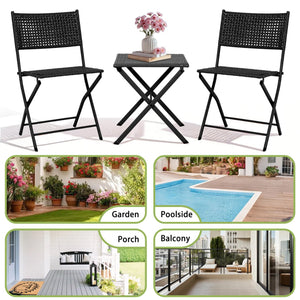 English Elm Patio Folding Bistro Set with E-coated Steel Frame for Balcony Garden Outdoor Dining Black T5880P492161