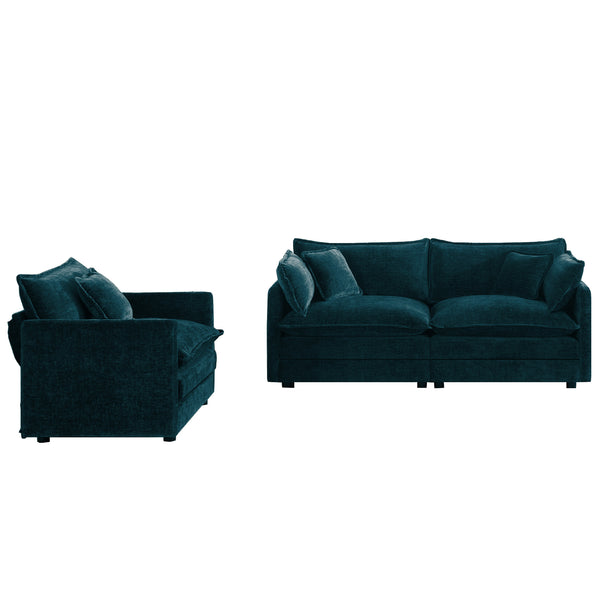 English Elm 2 Piece Chenille Upholstered Loveseat and Accent Chair Set for Modern Living Rooms W714S00593