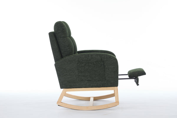 English Elm Modern Accent Rocking Chair With Solid Wood Legs, Cozy Footrest, And Stylish Side Pocket For Relaxation W2725P276959