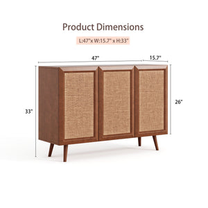 English Elm Entryway Walnut Rattan Storage Console Cabinet with Adjustable Shelves Mid-Century Buffet Sideboard W2263P207528