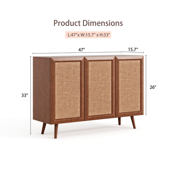 English Elm Entryway Walnut Rattan Storage Console Cabinet with Adjustable Shelves Mid-Century Buffet Sideboard W2263P207528