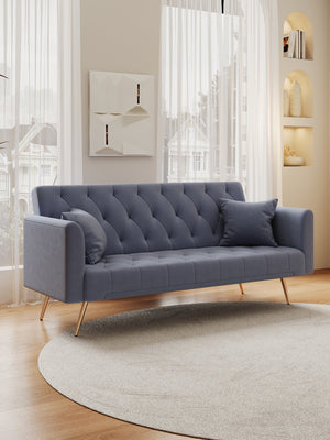 English Elm 71-inch Convertible Loveseat Sofa Velvet Green Pink Beige Blue Gray with Golden Legs, 600LB Capacity, Mid-Century Chic W1658127032