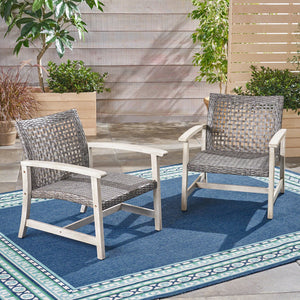English Elm Christopher Knight Home® - HAMPTON Grey+Black Wood & Wicker Club Chairs Set of 2 — Handcrafted Acacia Frame, Mixed Black Wicker, Cozy 60397.00WTCLMBLK