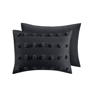 JLA Home Intelligent Design - Clip Jacquard Comforter Set with Tufted Pompoms, Hypoallergenic Dustproof Fill, OEKO-TEX Safe Finish Black ID10-2371