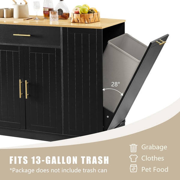 English Elm 53'' Kitchen Island with Drawers & Trash Storage, Modern Farmhouse Black, 53.2"x20.9"x38" Durable Design W1820P266160