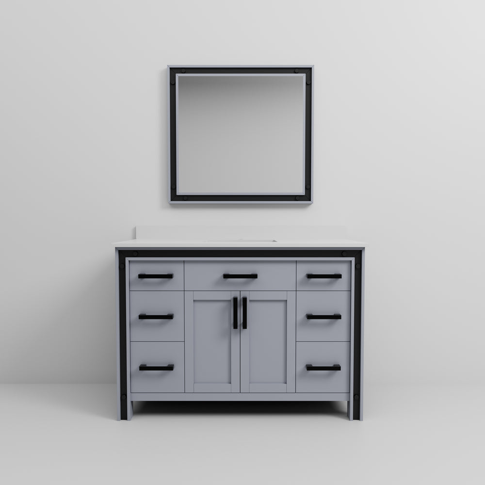 English Elm Dark Grey Bath Vanity 48" W With Cultured Marble Top, Soft-Close Drawers & Matching 34" Mirror B2731S00812