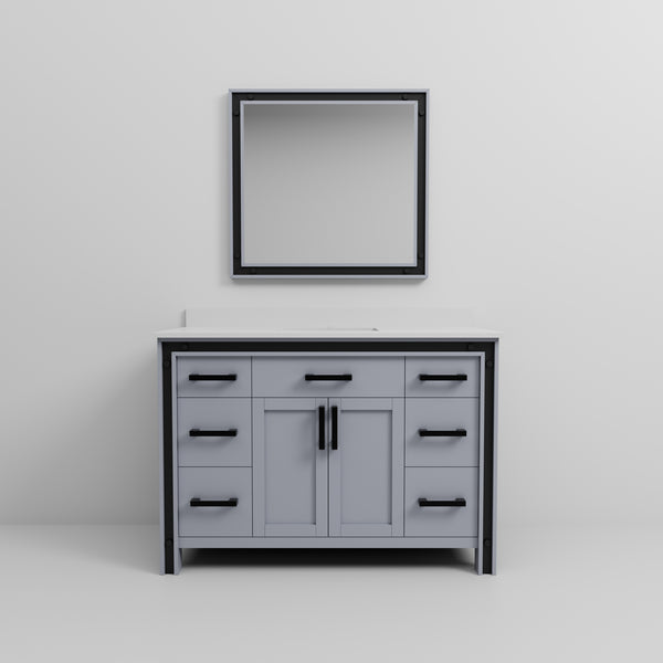 English Elm Dark Grey Bath Vanity 48" W With Cultured Marble Top, Soft-Close Drawers & Matching 34" Mirror B2731S00812