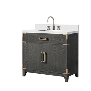 English Elm Black Oak Single Bath Vanity With Cultured Marble Top, Chrome Faucet, Soft-Close Doors & Storage B2731P260919