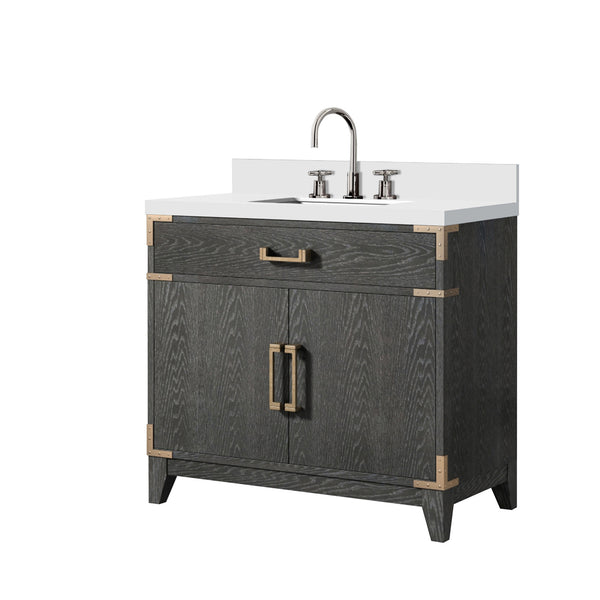 English Elm Black Oak Single Bath Vanity With Cultured Marble Top, Chrome Faucet, Soft-Close Doors & Storage B2731P260919