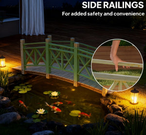 English Elm Garden Arched Wood Footbridge Solid Fir Pine Backyard Pond Creek Zen Outdoor T3971P420771