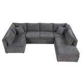 English Elm 117.3" Oversized Sectional Sofa U- Shaped Sofa Couch Pull-Out Sofa Bed With Two Throw Pillows For Living Room, Gray