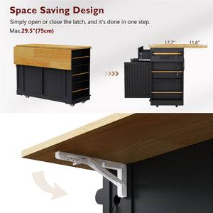 English Elm 48inch Kitchen Island Set with Bar Stools Drop Leaf Built in Power Station Mdf Storage Black N707S003015B