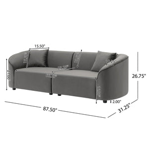 English Elm Christopher Knight Home® - 87" Curved Contemporary Sofa In Grey Velvet: Plush Comfort, Elegant Design, And Durable Quality For Modern Spaces N767P2323857G