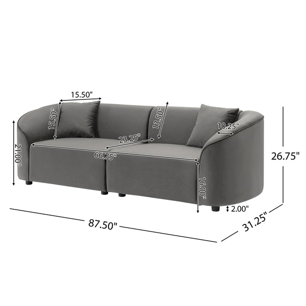 English Elm Christopher Knight Home® - 87" Curved Contemporary Sofa In Grey Velvet: Plush Comfort, Elegant Design, And Durable Quality For Modern Spaces N767P2323857G