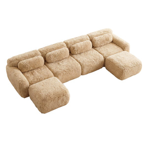 English Elm U-shaped Modular Sectional Sofa with Plush Fabric and High Resilience Foam for Living Rooms Light Khaki W714S01573