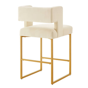 English Elm Modern Velvet Counter Stools Set of Two with Gold Iron Frame and Square Open Back Cream W2186P171945