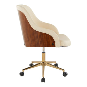 English Elm Office Swivel Chair with Gold Base Walnut Accents and Cream Faux Leather Seat B202P474168