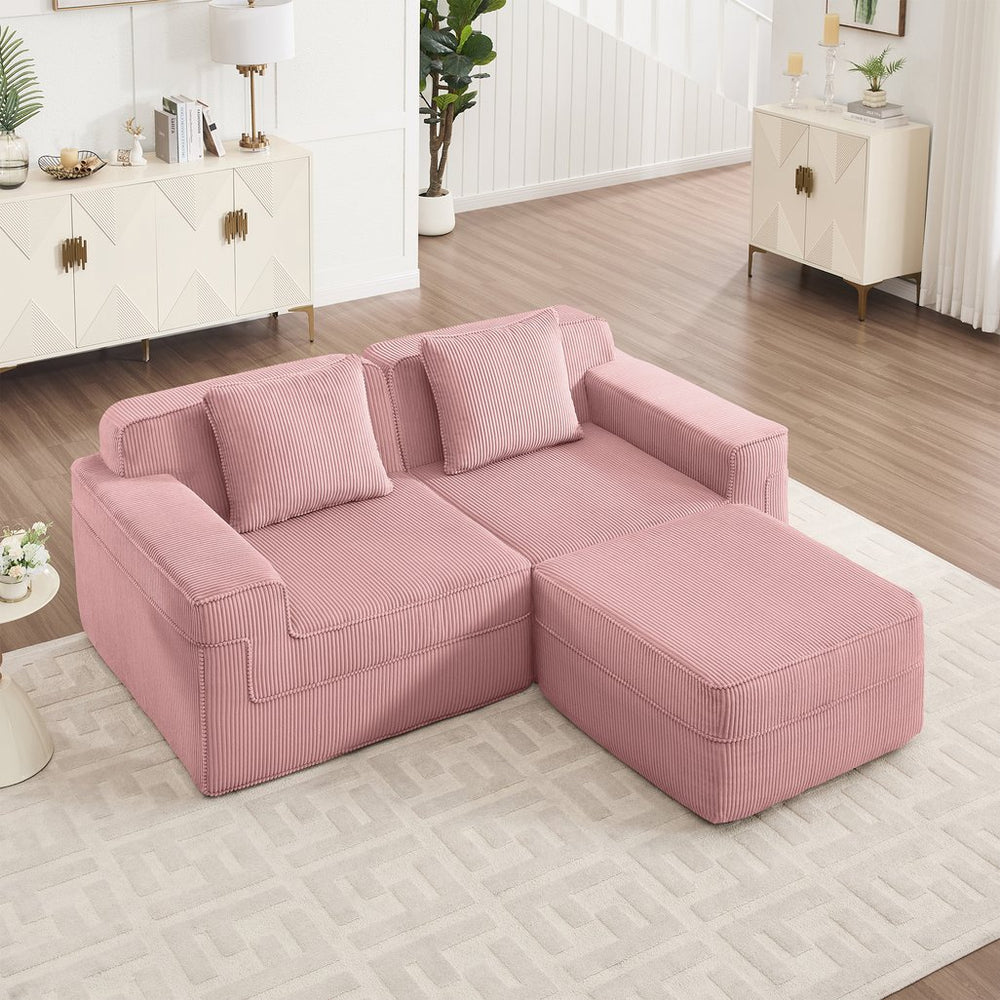 English Elm Modular 2-Seat L-Shape Sectional Sofa - Cloud-Like Comfort, Pet-Friendly Corduroy, Movable Ottoman W3041S00337