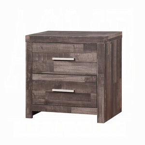 English Elm Dark Dark Oak 2-Drawer Nightstand with Plank-Pattern Pine Frame, Sled Base, Rustic Modern Accent Table B062P209406