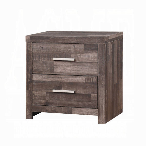 English Elm Dark Dark Oak 2-Drawer Nightstand with Plank-Pattern Pine Frame, Sled Base, Rustic Modern Accent Table B062P209406