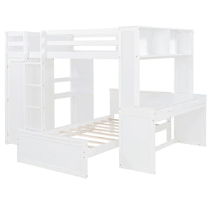 English Elm Full Twin Loft Bed with Desk Wardrobe Shelves Pine Wood Frame Kids Bedroom White LT000821AAK-1
