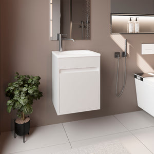 English Elm Bathroom Compact Vanity with Sink and Single Door Cabinet, Engineered Wood, Modern Minimalist Design White 23.62 L x 20.87 W x 11.42 H B097P350307