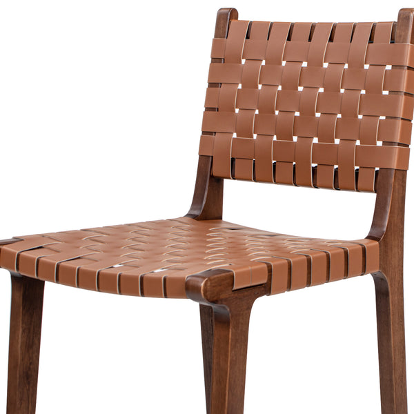 English Elm Jennifer Taylor Home - Andre Woven Leather Counter Stool 26" with Back in Pecan Brown Faux Leather, Rubberwood Frame & Brass Kickplate B2719P292909