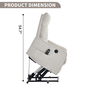 English Elm Beige Chenille Power Lift Recliner with Massage Heat and Usb for Senior Comfort Beige W1803P364114