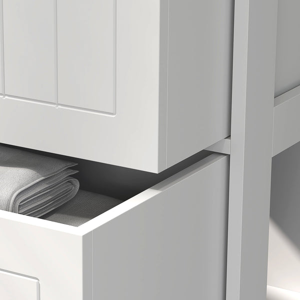 English Elm Bathroom Slim Floor Cabinet Tall White Beadboard Storage for Narrow Spaces T3971P430703