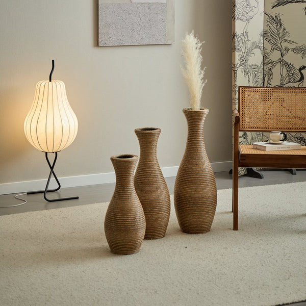 English Elm 3-piece modern PVC floor vase set with tall standalone racks for artificial branches and decor accents Beige W2796P261494