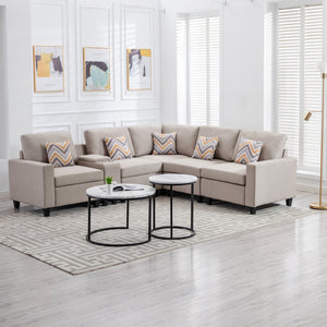English Elm Nereo Six Piece Modular Sectional Linen Sofa with Built in Charging Console B2749S00125