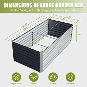 English Elm 8x4x2 Galvanized Raised Garden Bed with Rust-Resistant Steel, Open-Base Drainage, Support Rods, Safe Edges Silver W1859P198002