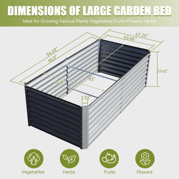 English Elm 8x4x2 Galvanized Raised Garden Bed with Rust-Resistant Steel, Open-Base Drainage, Support Rods, Safe Edges Silver W1859P198002