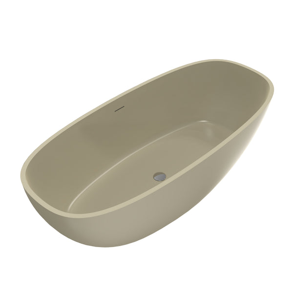 English Elm 66.9 Inch Stone Resin Freestanding Soaking Tub Matte Khaki Spa Bathtub W1613P381035