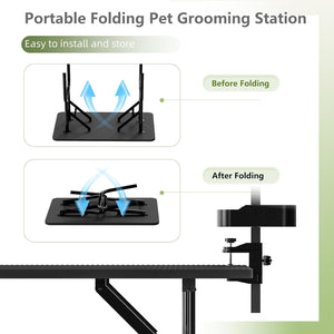 English Elm 36''large Folding Dog Grooming Table with Arm Noose Mesh Tray for Home Pet Care W3587P358726
