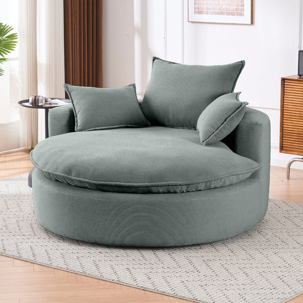 English Elm 360 Swivel Corduroy Barrel Lounge Chair with Pillows for Living Room or Bedroom Grey W1752P410947