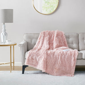 Serta Malea Glam/Luxury Shaggy Faux Fur Heated Throw ST54-0152 Blush