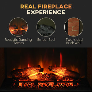 English Elm Homcom 27" Retro Electric Fireplace Insert With Remote Control, Realistic Flame & Adjustable Heat W2225P249862
