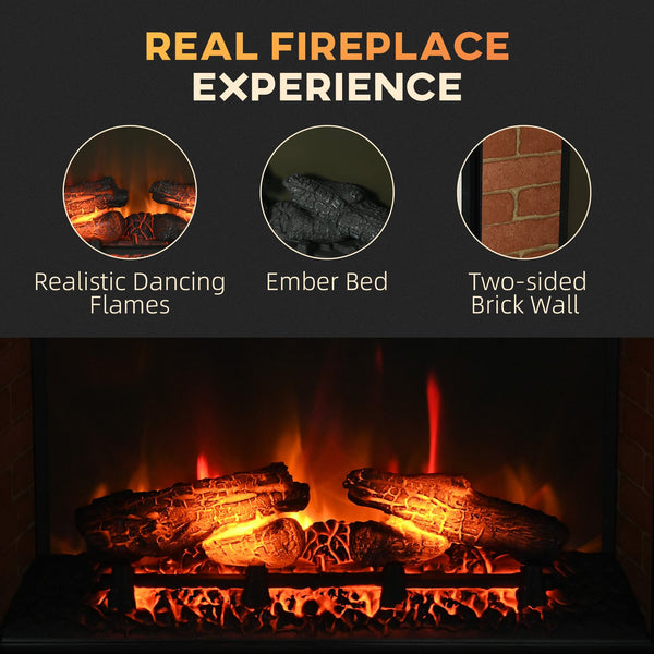 English Elm Homcom 27" Retro Electric Fireplace Insert With Remote Control, Realistic Flame & Adjustable Heat W2225P249862