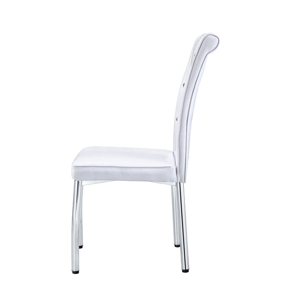 English Elm Set of 4 Glam Faux Leather Dining Chairs with Crystal Buckle and Gold Tone Legs White W3226P311055