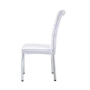 English Elm Set of 4 Glam Faux Leather Dining Chairs with Crystal Buckle and Gold Tone Legs White W3226P311054